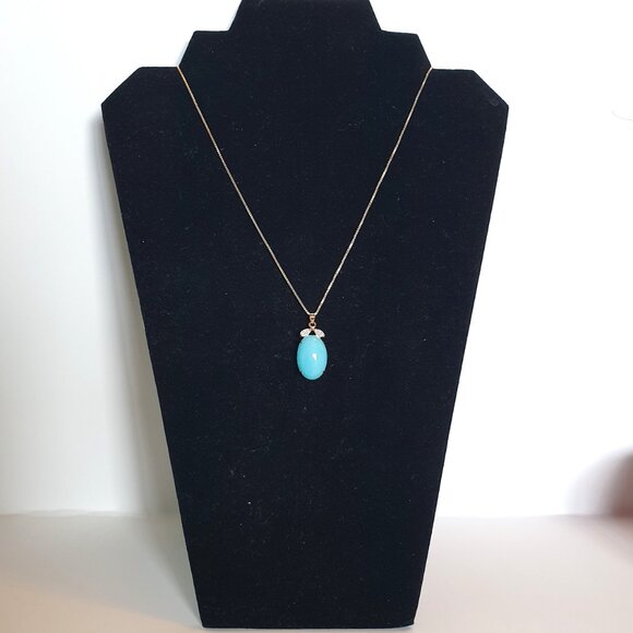18K Gold Plated Amazonite Cabochon White Crystal Pendant 925 Silver Necklace - Picture 7 of 11
